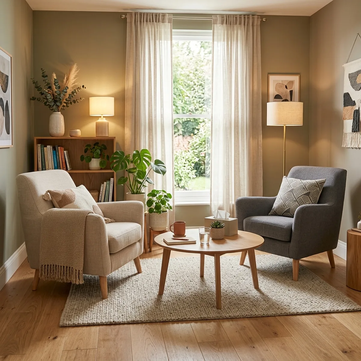 Modern therapy office interior for couples counseling in San Antonio